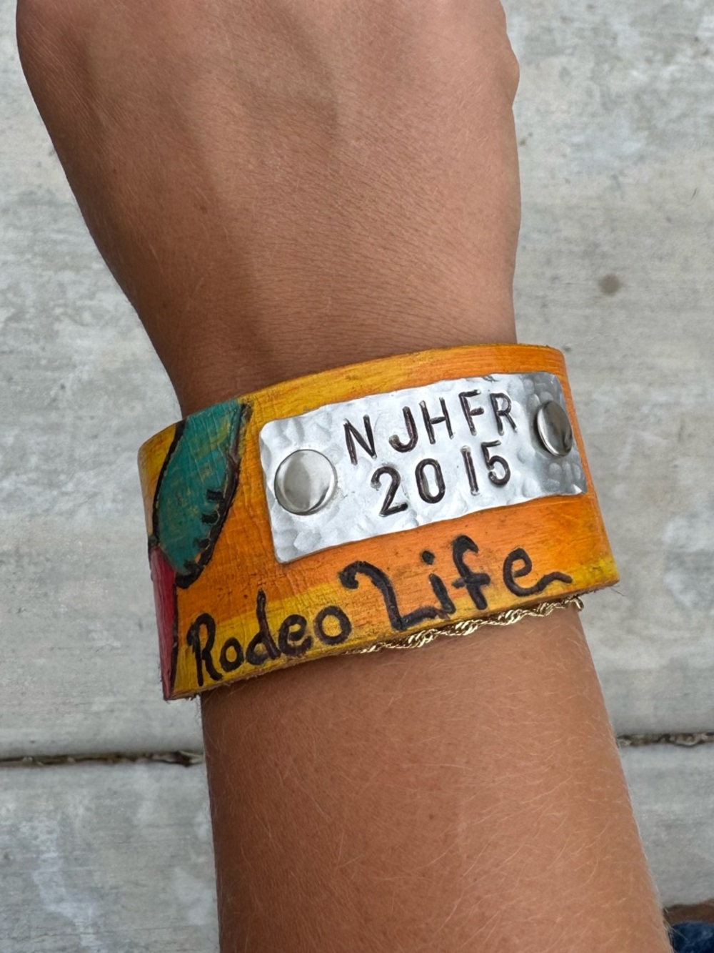 Hand-Painted Leather Cuff Bracelet - Yellow